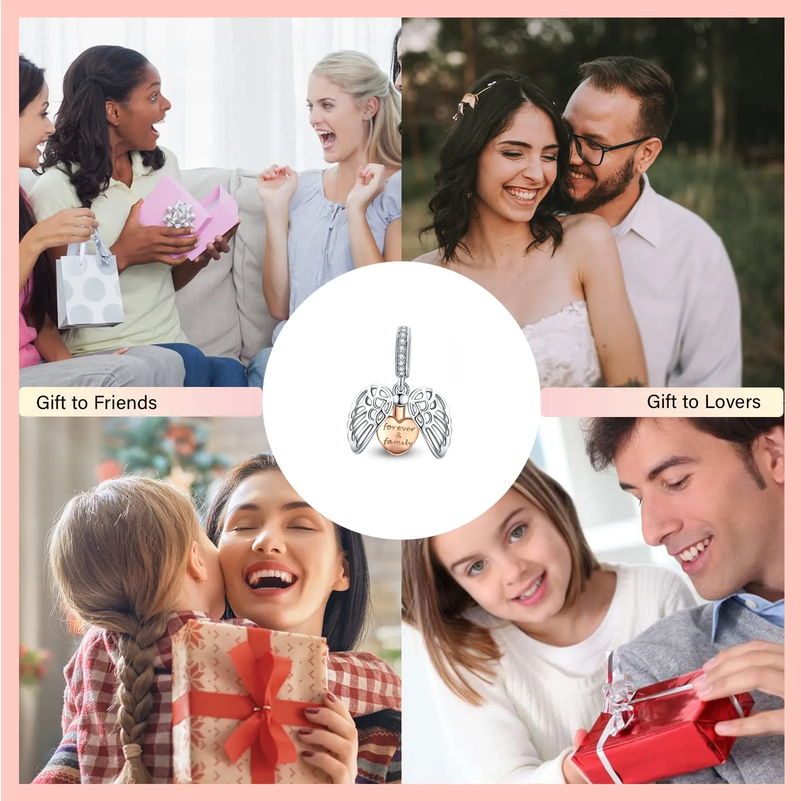 NINGAN Ciondolo a cuore in argento 925 per braccialetti e collana da donna - immagine 6