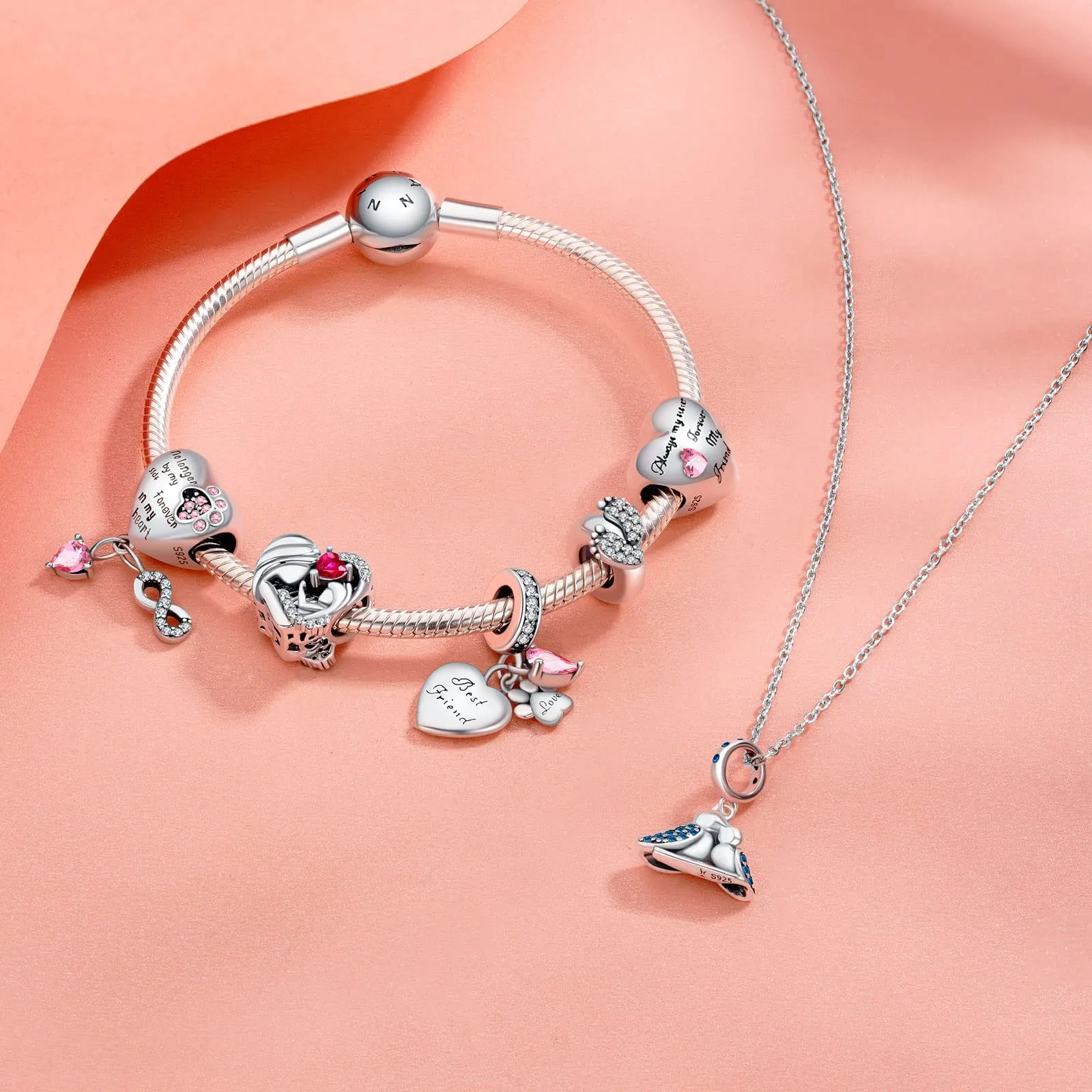 NINGAN L'amore tra sorelle Ciondolo a forma di cuore in argento sterling 925 per bracciali da donna - immagine 3
