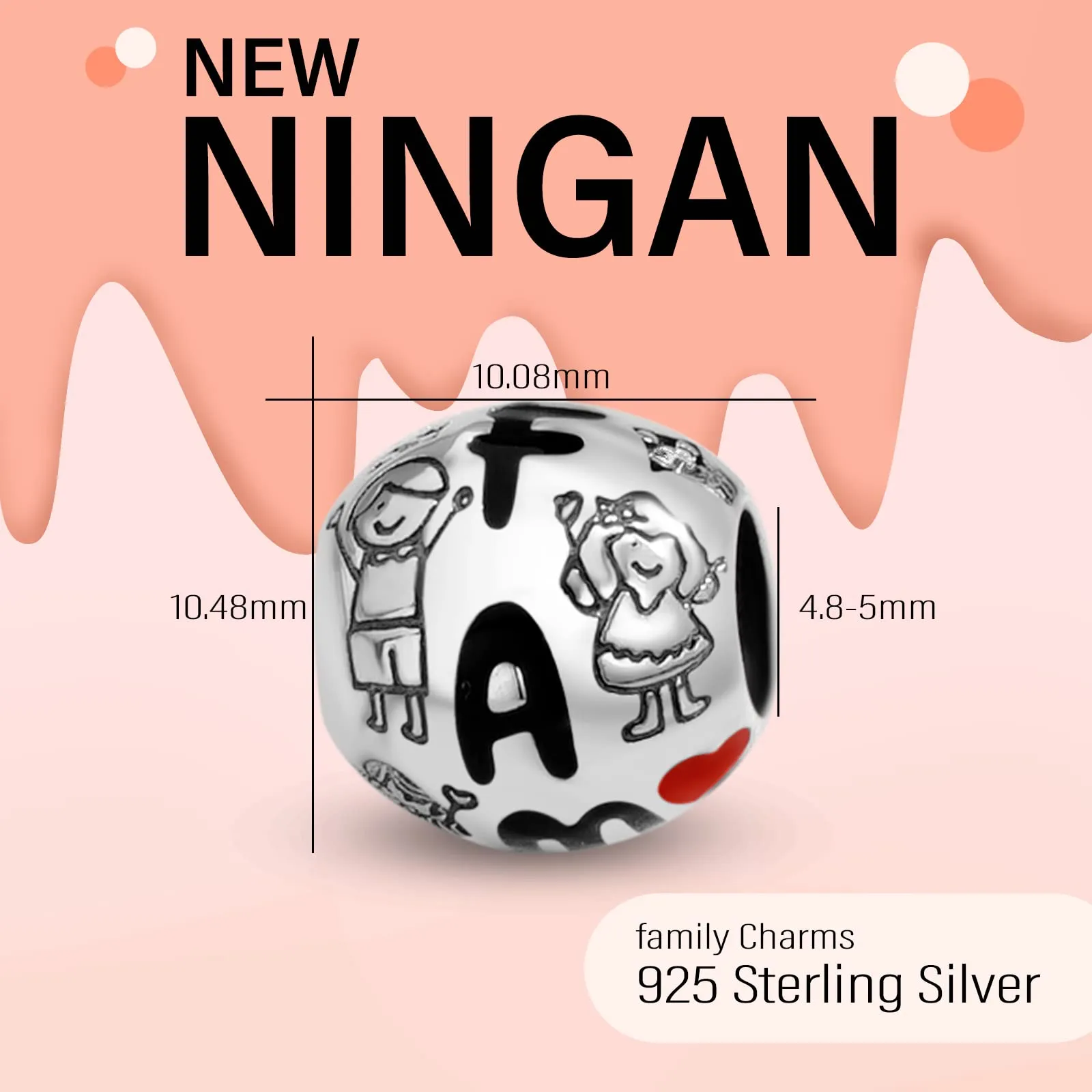 NINGAN Perle familiari in argento sterling 925 con design in smalto a goccia per bracciale da donna - immagine 2