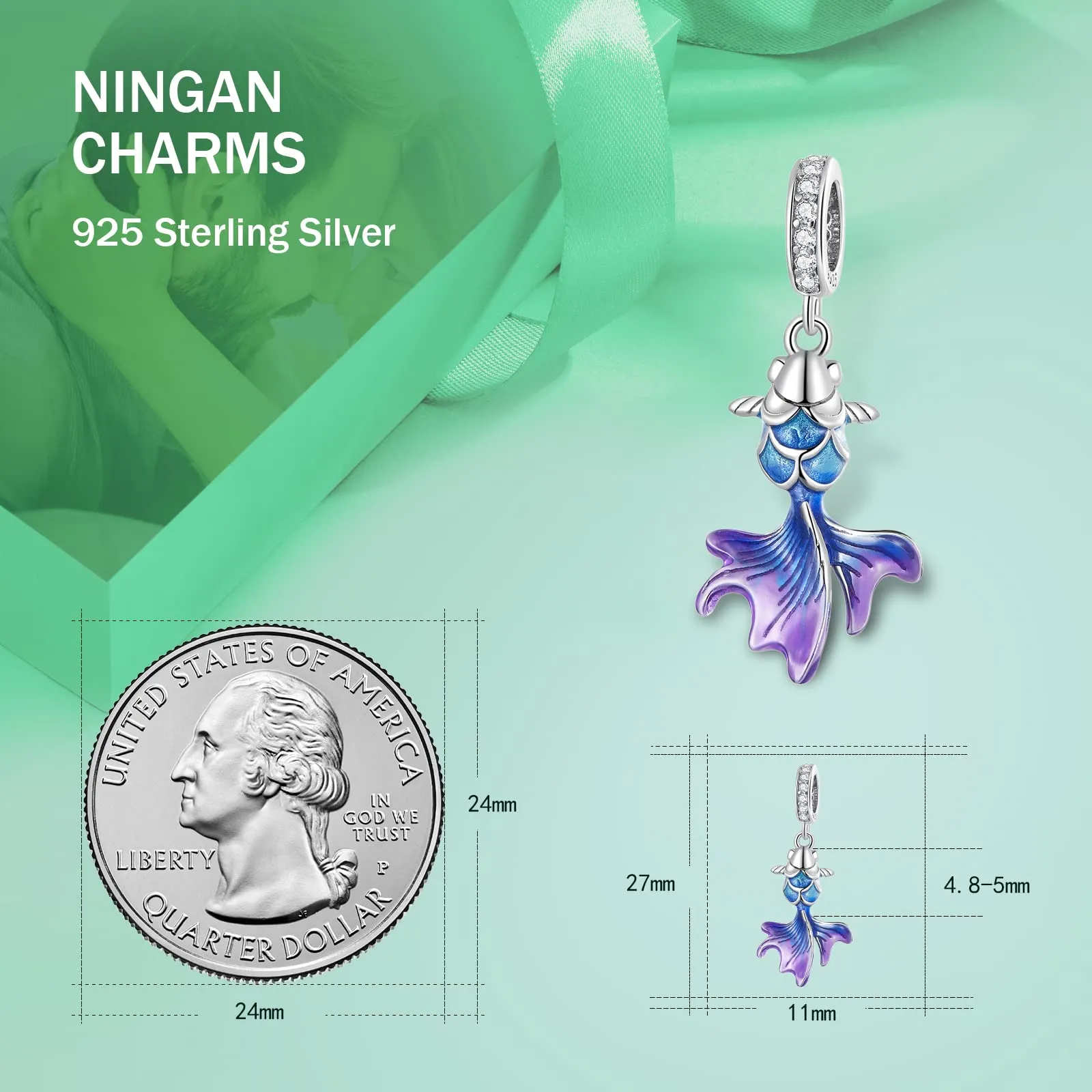 NINGAN Ciondolo koi in argento 925 per collana e bracciale da donna - immagine 3