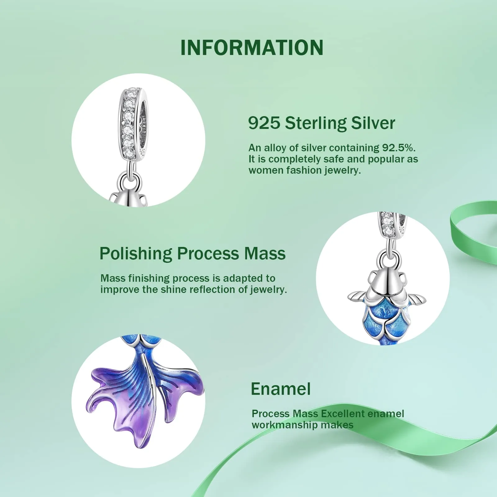 NINGAN Ciondolo koi in argento 925 per collana e bracciale da donna - immagine 4