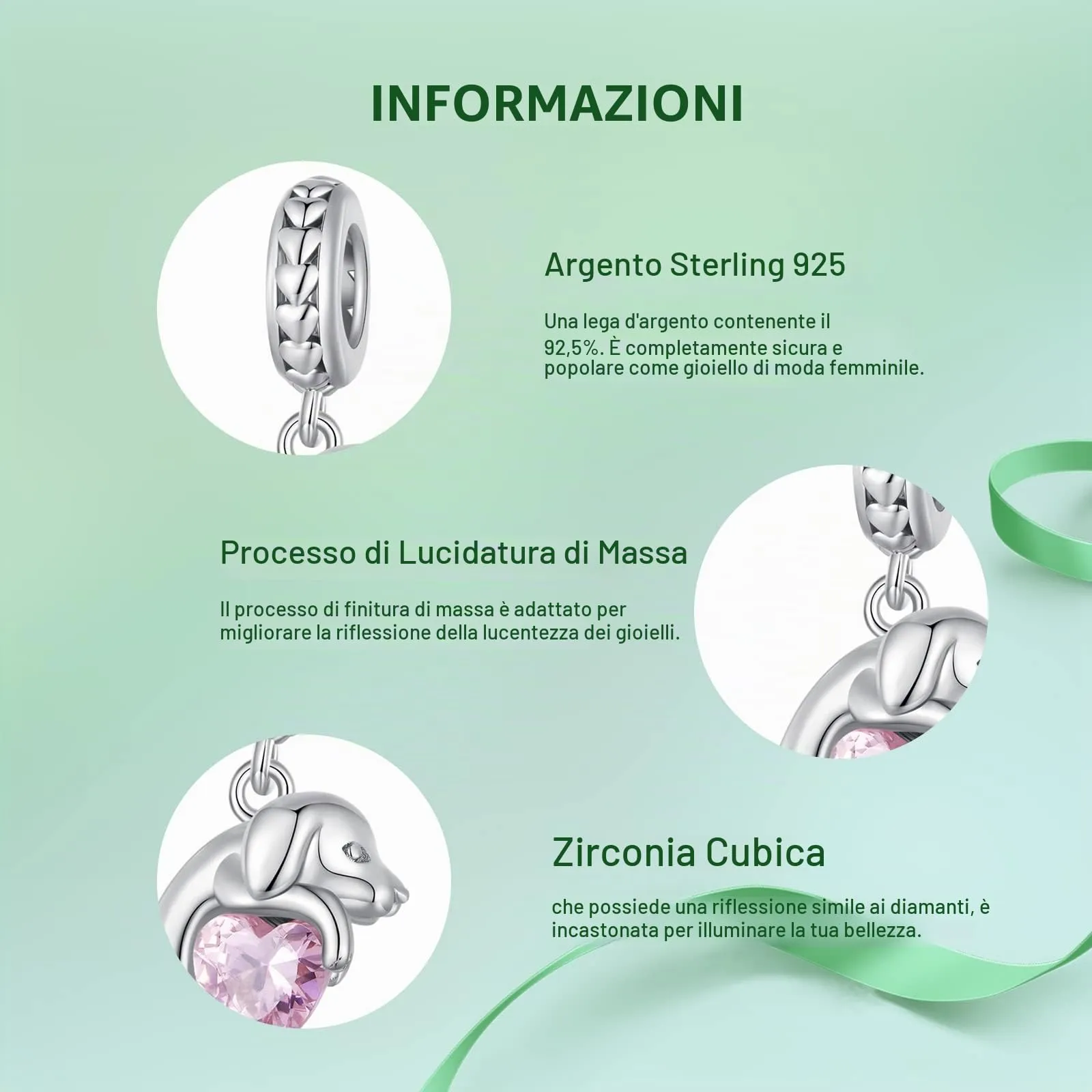 NINGAN Ciondolo in Argento Sterling 925 con Zirconi - immagine 4