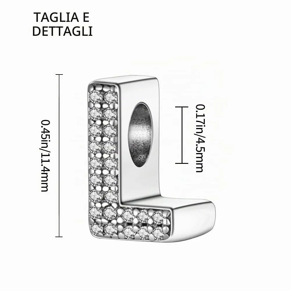 TINSLO Bead Charm Argento Sterling 925 Lettere con Cubic Zirconia per Braccialetti e Collane Europei - immagine 6