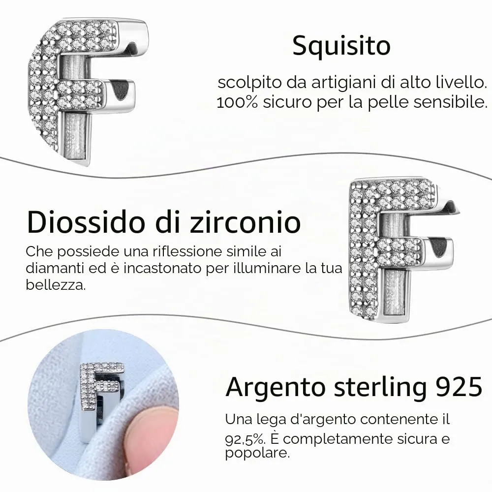 TINSLO Bead Charm Lettere in Argento Sterling 925 con Cubic Zirconia, Compatibile con Braccialetti e Collane Pandora e Europei - immagine 5