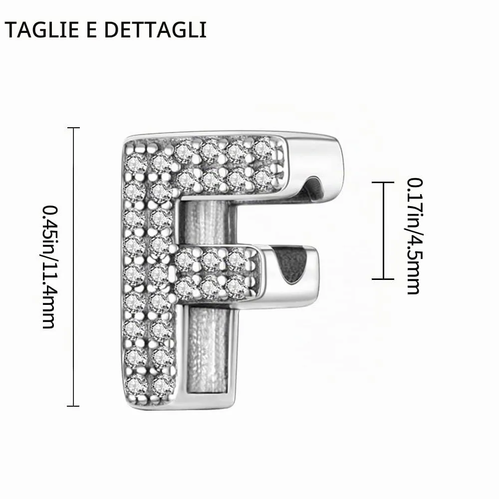 TINSLO Bead Charm Lettere in Argento Sterling 925 con Cubic Zirconia, Compatibile con Braccialetti e Collane Pandora e Europei - immagine 6