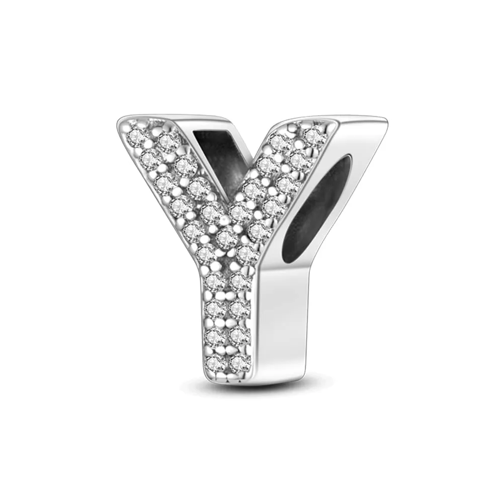 TINSLO Bead Charm Argento Sterling 925 Lettere con Cubic Zirconia Compatibile con Pandora Braccialetti e Collane Europee - immagine 1