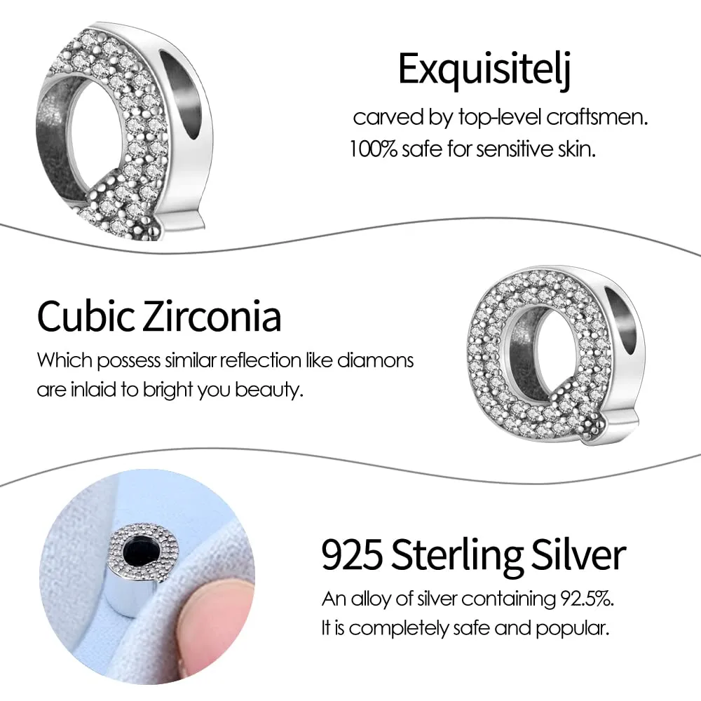TINSLO Bead Charm Lettere in Argento Sterling 925 con Cubic Zirconia, Compatibile con Pandora Braccialetti e Collane Europei - immagine 5