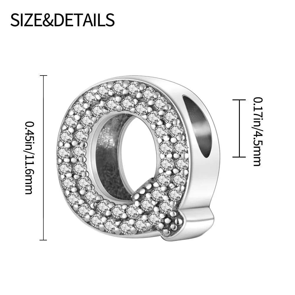 TINSLO Bead Charm Lettere in Argento Sterling 925 con Cubic Zirconia, Compatibile con Pandora Braccialetti e Collane Europei - immagine 6