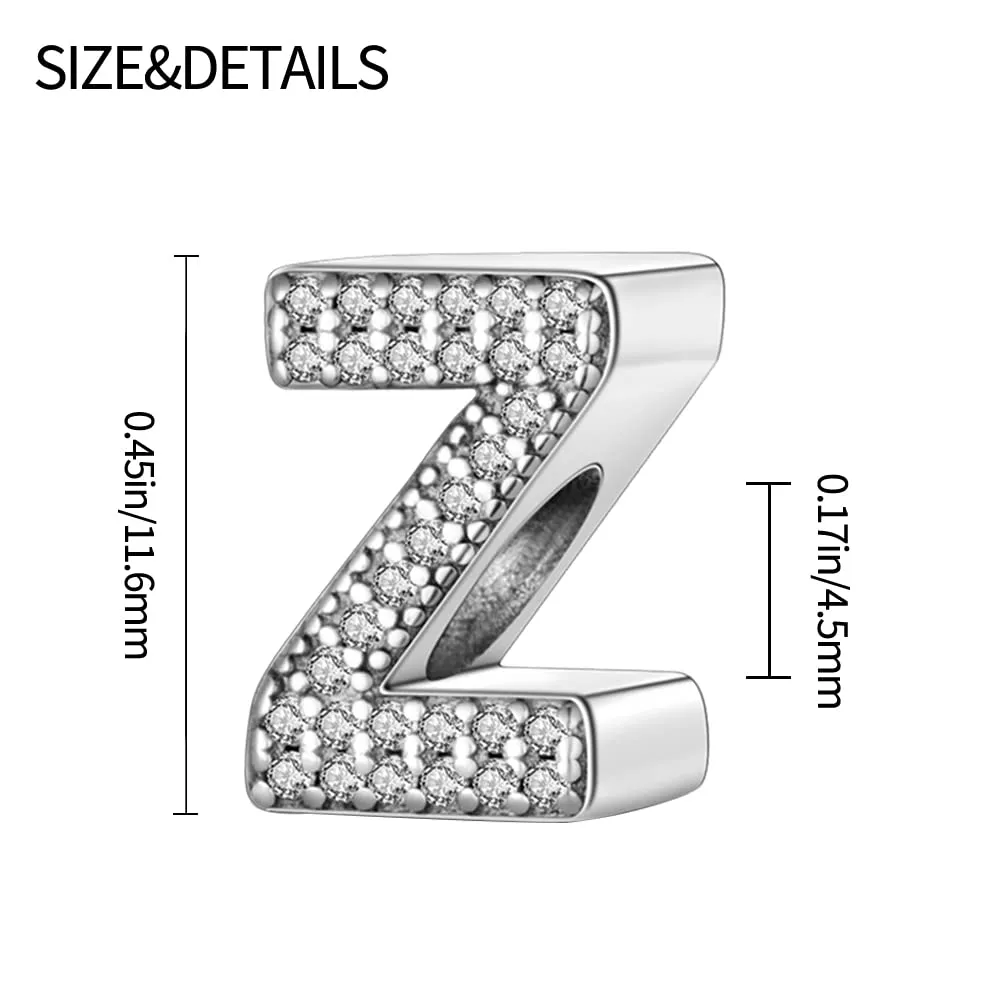 TINSLO Bead Charm Lettere in Argento Sterling 925 con Cubic Zirconia, Compatibile con Braccialetti e Collane Europei - immagine 6