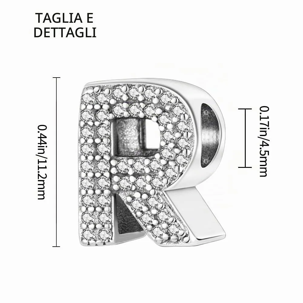 TINSLO Ciondolo Argento Sterling 925 Lettere con Cubic Zirconia per Braccialetti e Collane Europee KJC165 - immagine 6