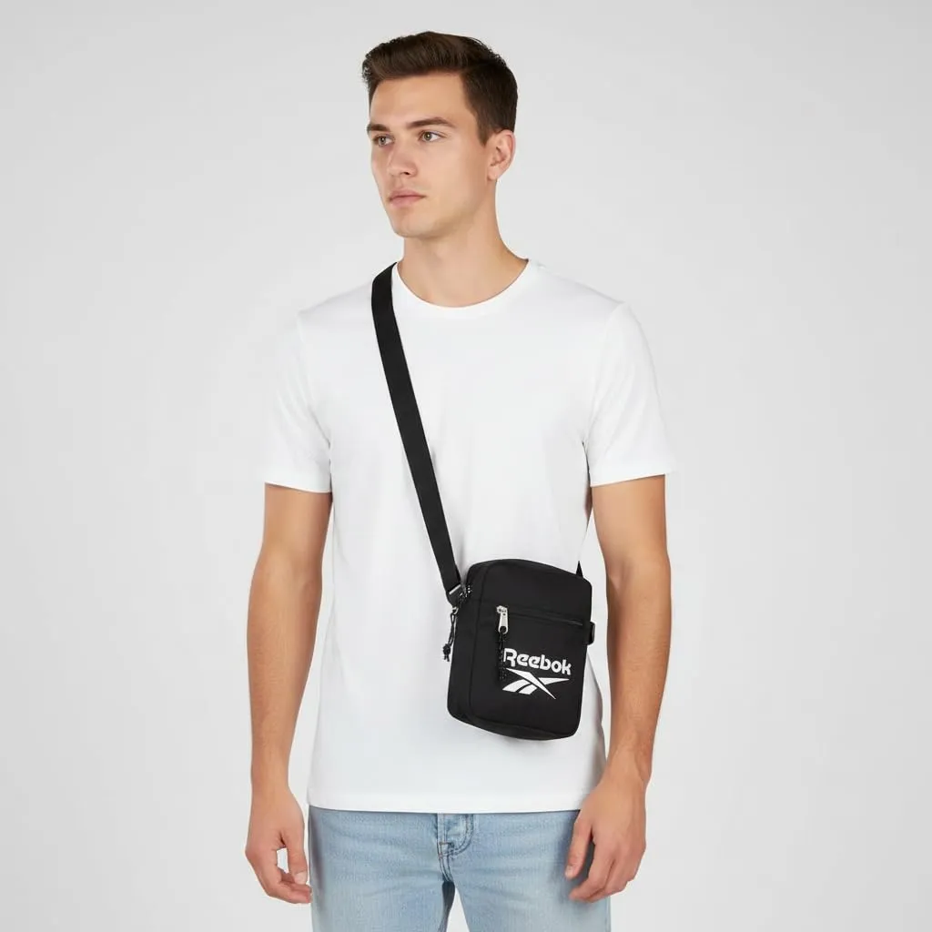 Reebok Borsa a tracolla in poliestere, nera, 17x21x7 cm - immagine 2