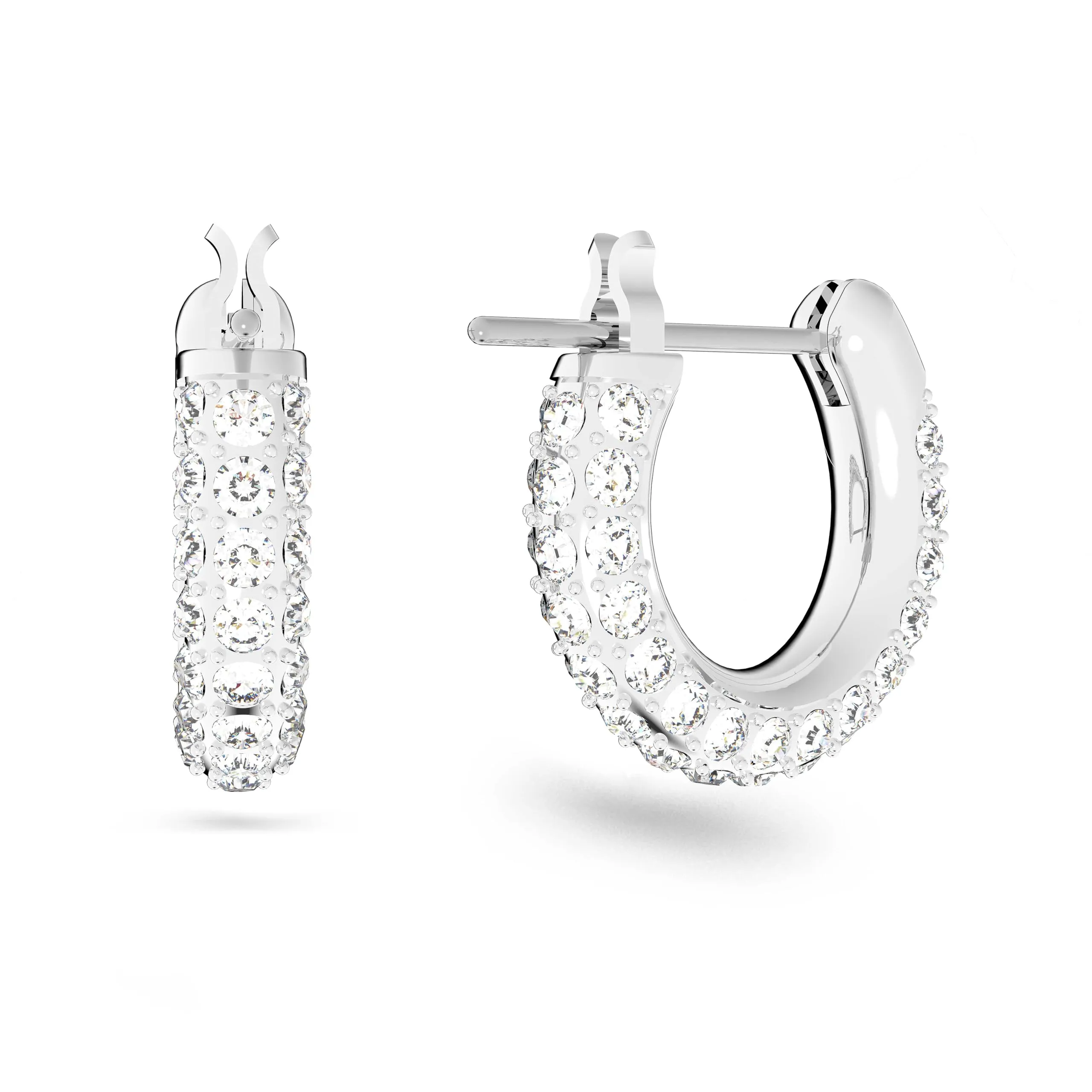 Swarovski Stone Pavé Hoop Earrings, Small, White, Rhodium Plated - immagine 2