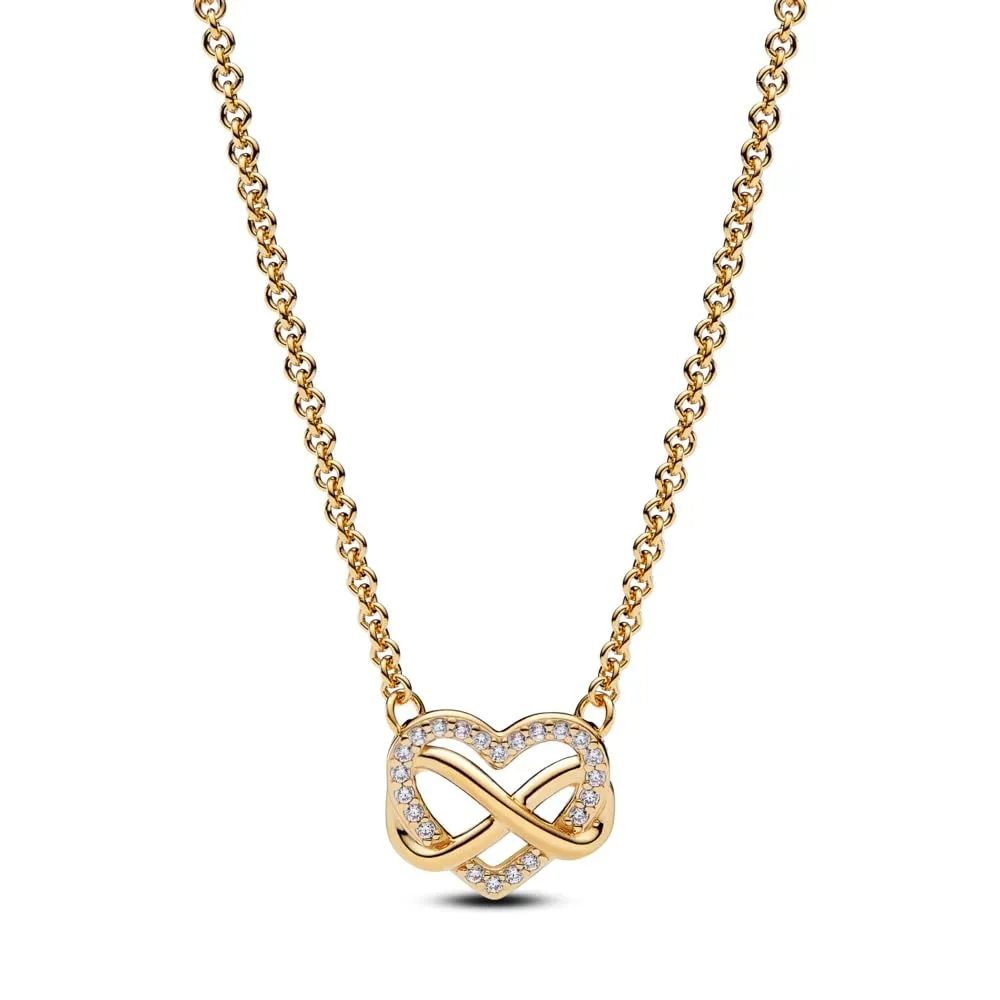 Pandora Moments Collana Cuore con Simbolo dell'Infinito in Oro 14k e Zirconi Cubici Trasparenti - immagine 2