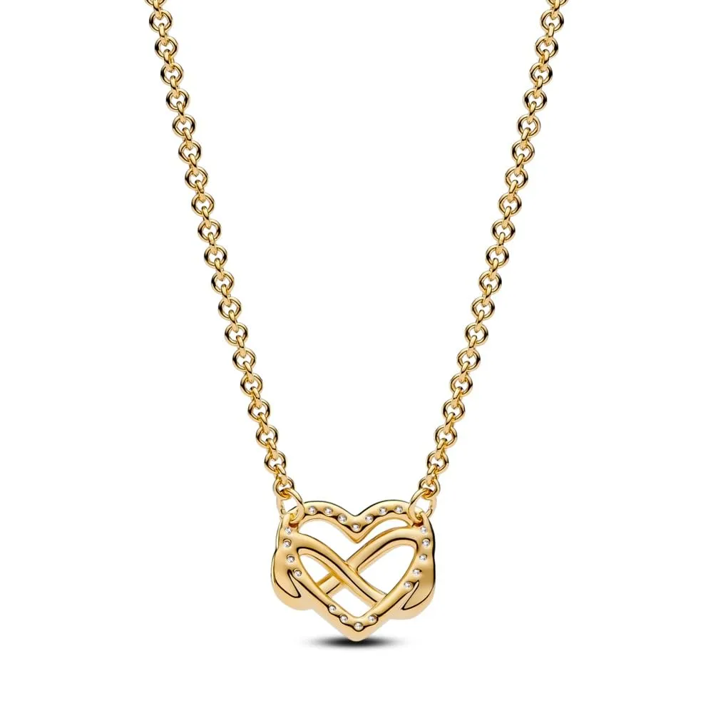 Pandora Moments Collana Cuore con Simbolo dell'Infinito in Oro 14k e Zirconi Cubici Trasparenti - immagine 3