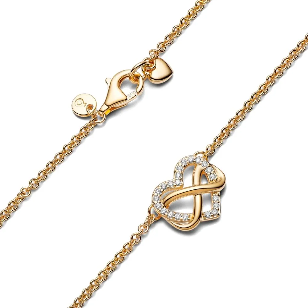 Pandora Moments Collana Cuore con Simbolo dell'Infinito in Oro 14k e Zirconi Cubici Trasparenti - immagine 4