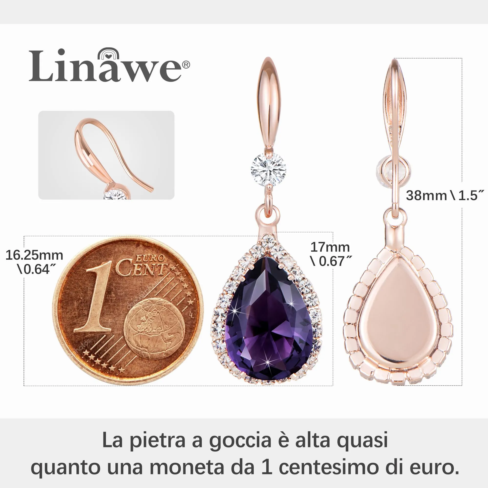 Linawe Orecchini Pendenti in Oro Rosa con Zirconia Cubica - immagine 2