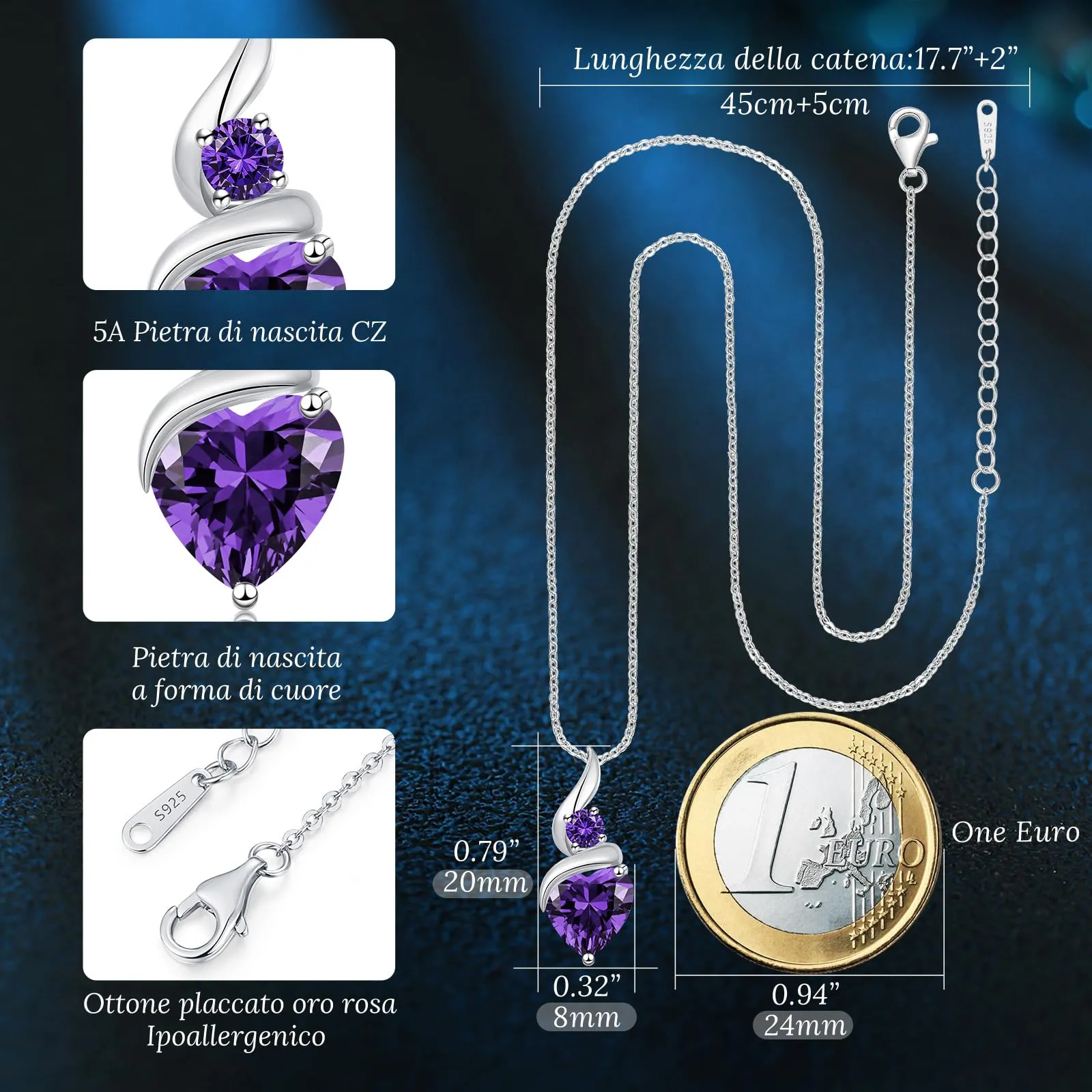 LOUISA SECRET Collana Donna in Argento 925 Fiamma Cuore e Zirconio - immagine 5