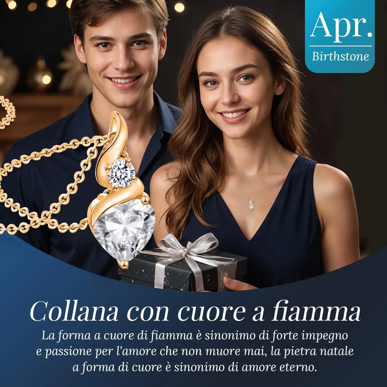 LOUISA SECRET Collana Donna in Argento 925 Cuore Fiamma e Zirconio - immagine 4