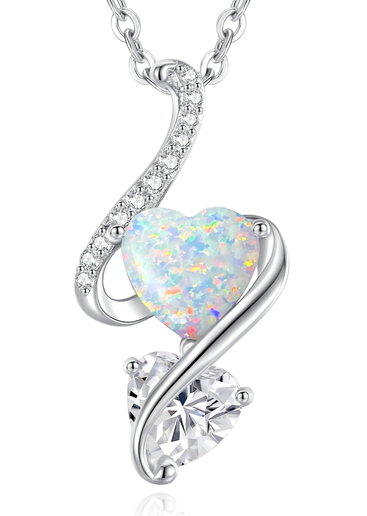 LOUISA SECRET Collana Donna in Argento 925 con Cuore, Zirconio e Opale - immagine 1