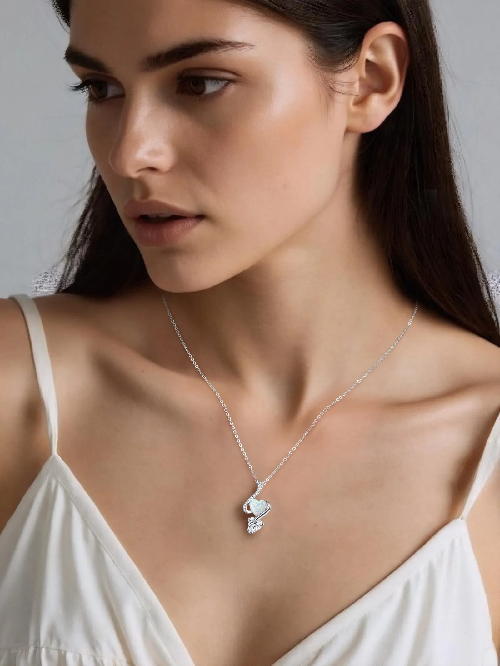 LOUISA SECRET Collana Donna in Argento 925 con Cuore, Zirconio e Opale - immagine 3