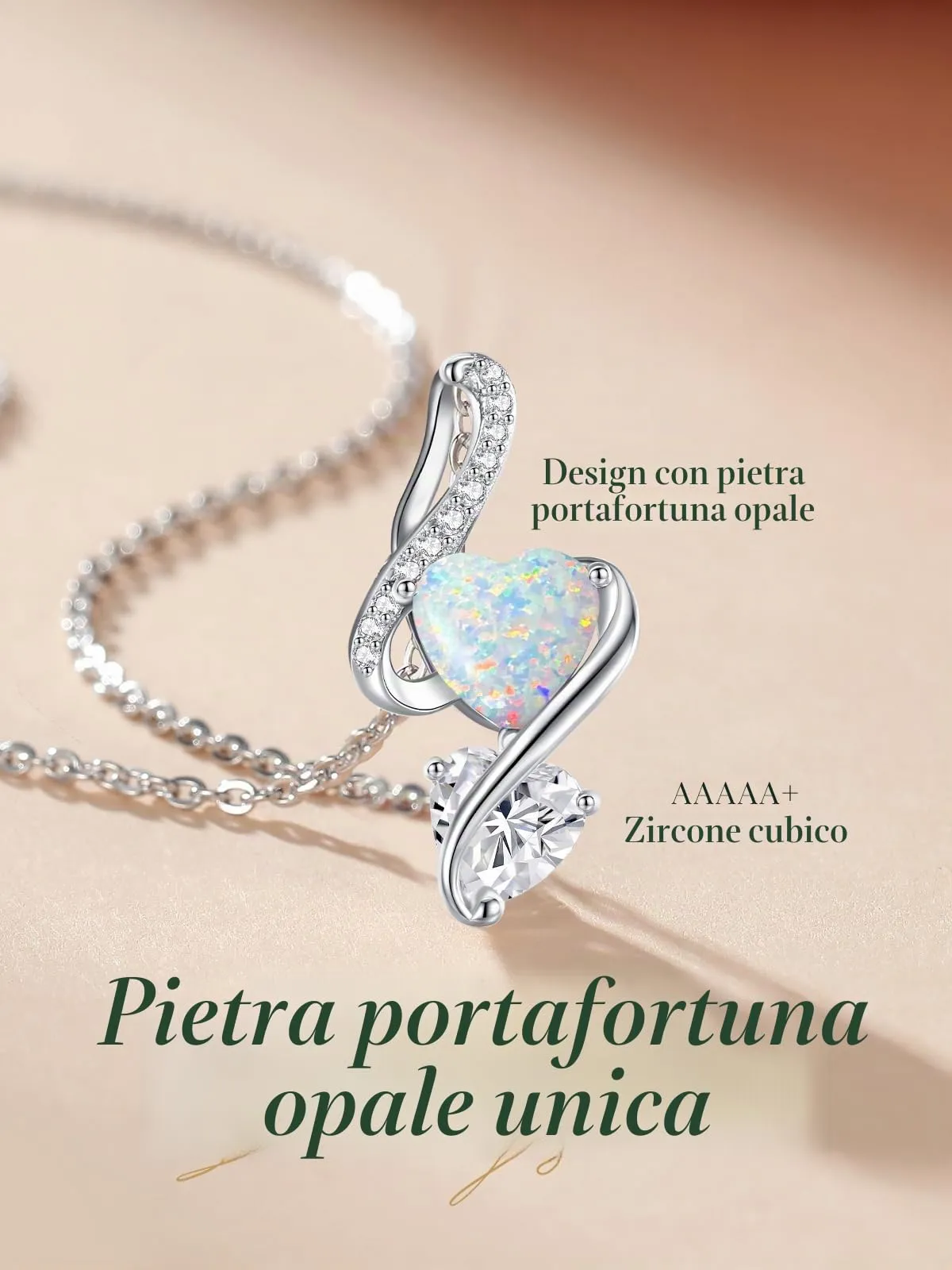 LOUISA SECRET Collana Donna in Argento 925 con Cuore, Zirconio e Opale - immagine 4