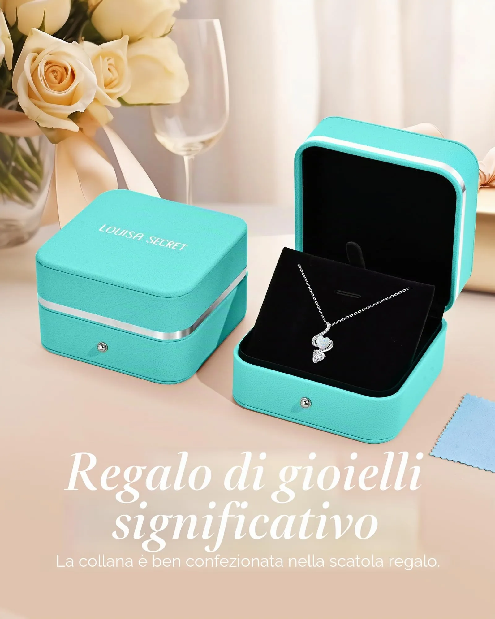 LOUISA SECRET Collana Donna in Argento 925 con Cuore, Zirconio e Opale - immagine 8