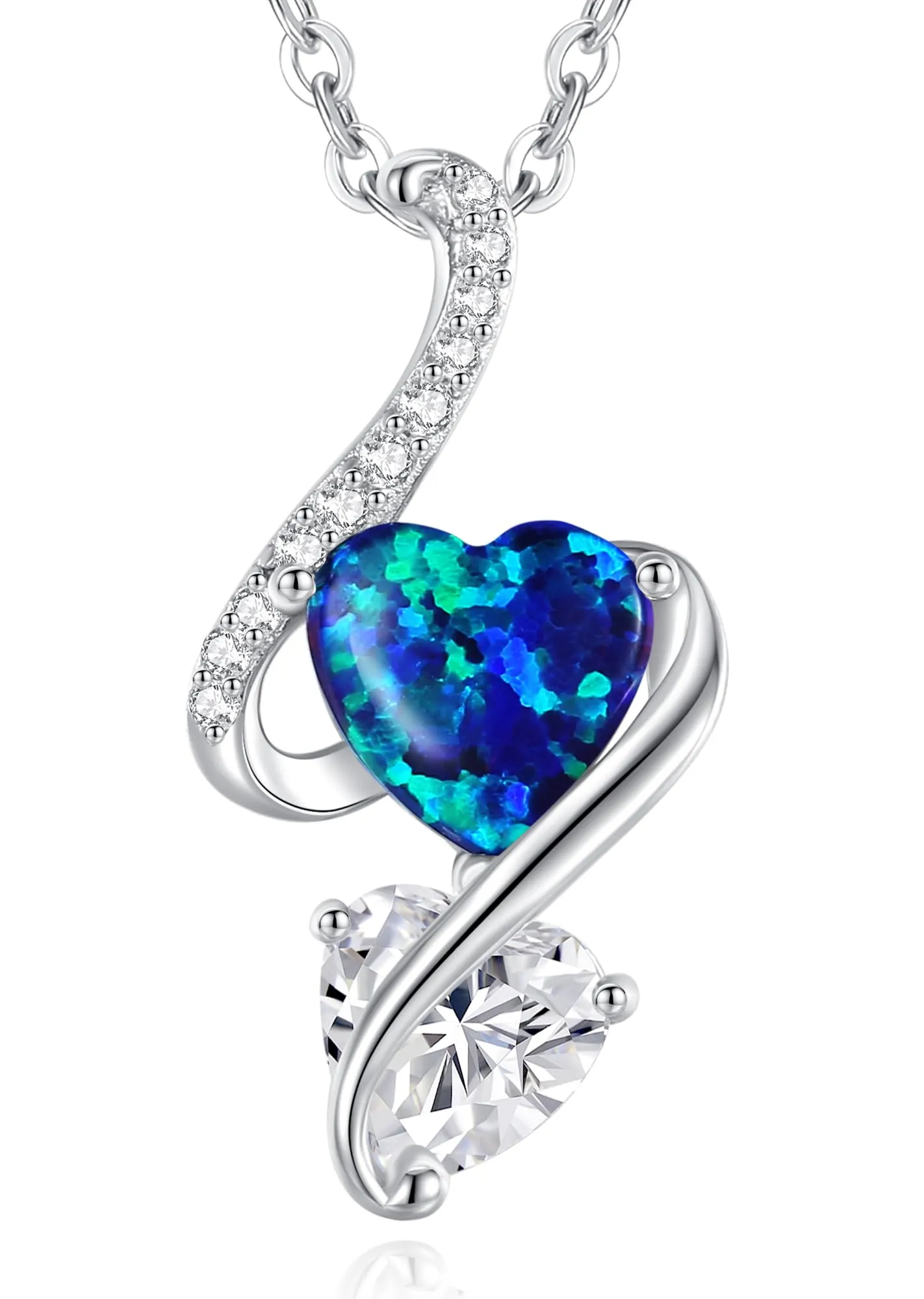 LOUISA SECRET Collana Donna in Argento 925 con Cuore, Zirconio e Opale, 45 cm - immagine 1