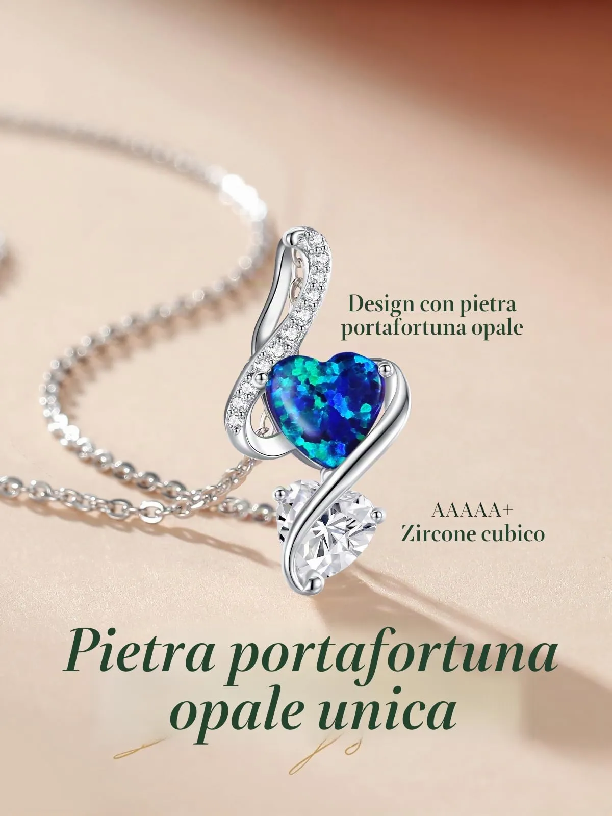 LOUISA SECRET Collana Donna in Argento 925 con Cuore, Zirconio e Opale, 45 cm - immagine 4