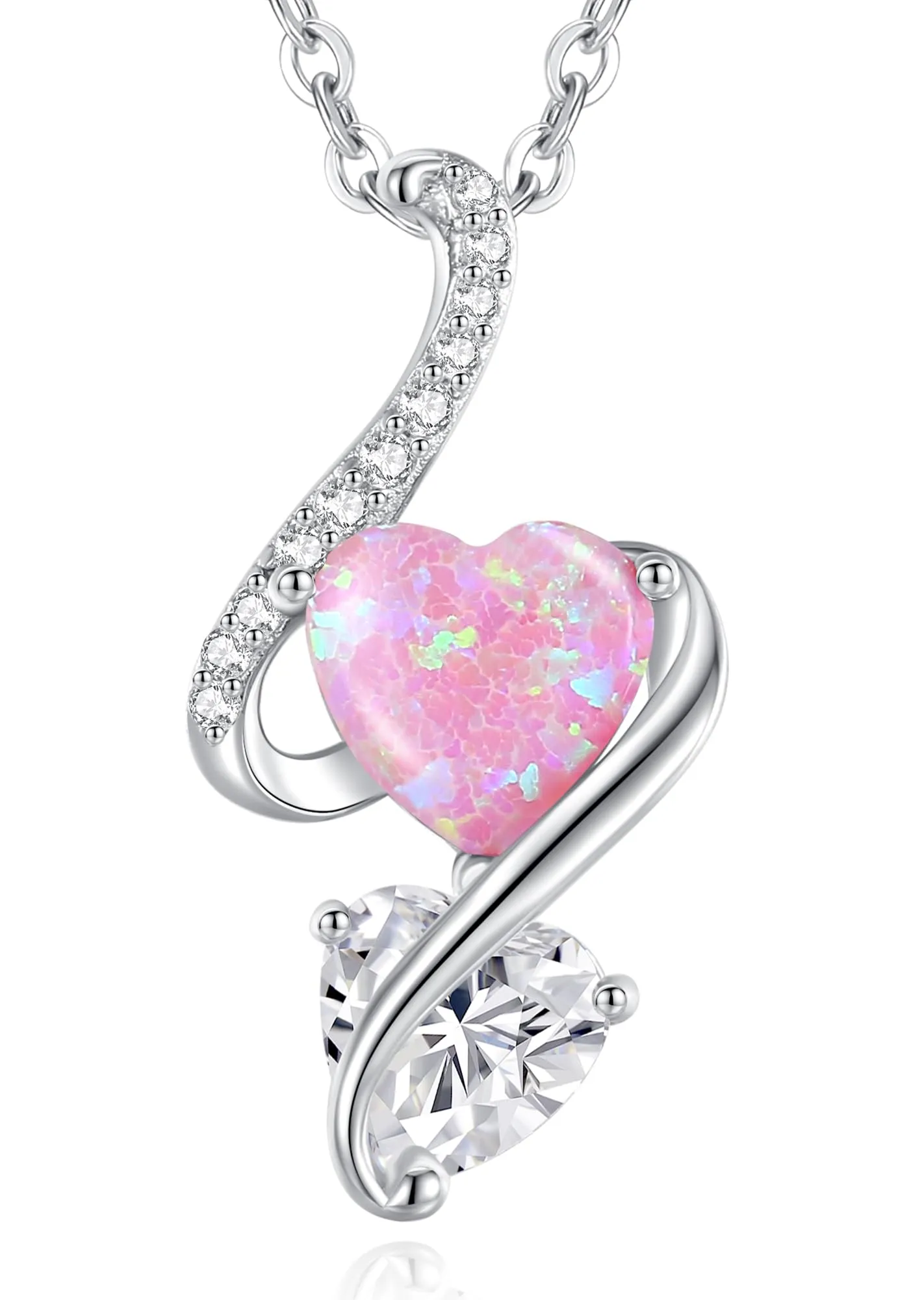 LOUISA SECRET Collana donna in argento 925 con cuore, zirconio e opale - immagine 1