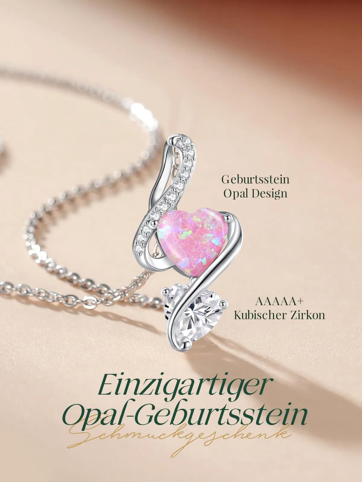LOUISA SECRET Collana donna in argento 925 con cuore, zirconio e opale - immagine 4