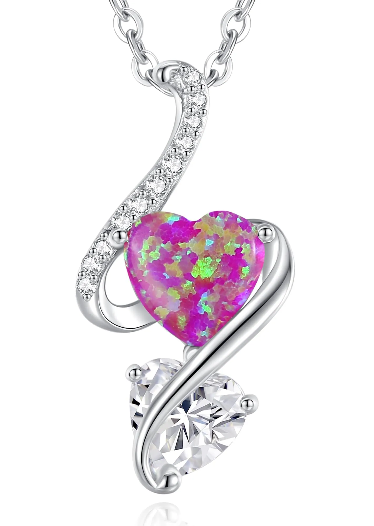 LOUISA SECRET Collana Donna in Argento 925 Cuore con Zirconi e Opale - immagine 1