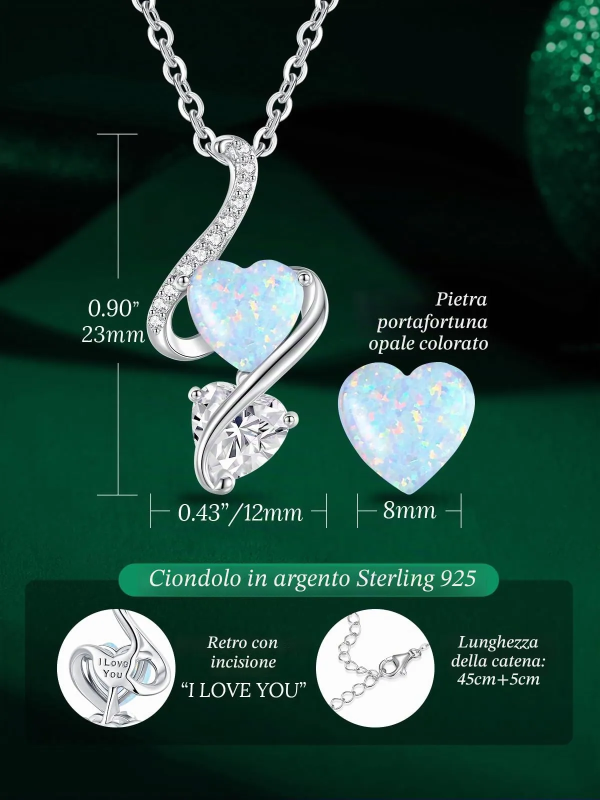 LOUISA SECRET Collana Donna in Argento 925 Cuore con Zirconi - immagine 6