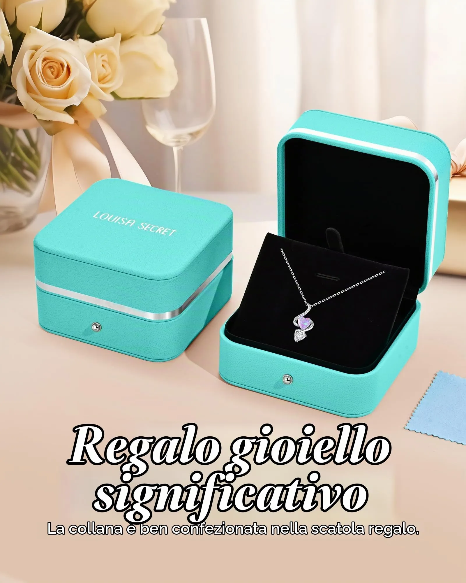 LOUISA SECRET Collana Donna in Argento 925 con Cuore in Zirconio e Opale - immagine 8