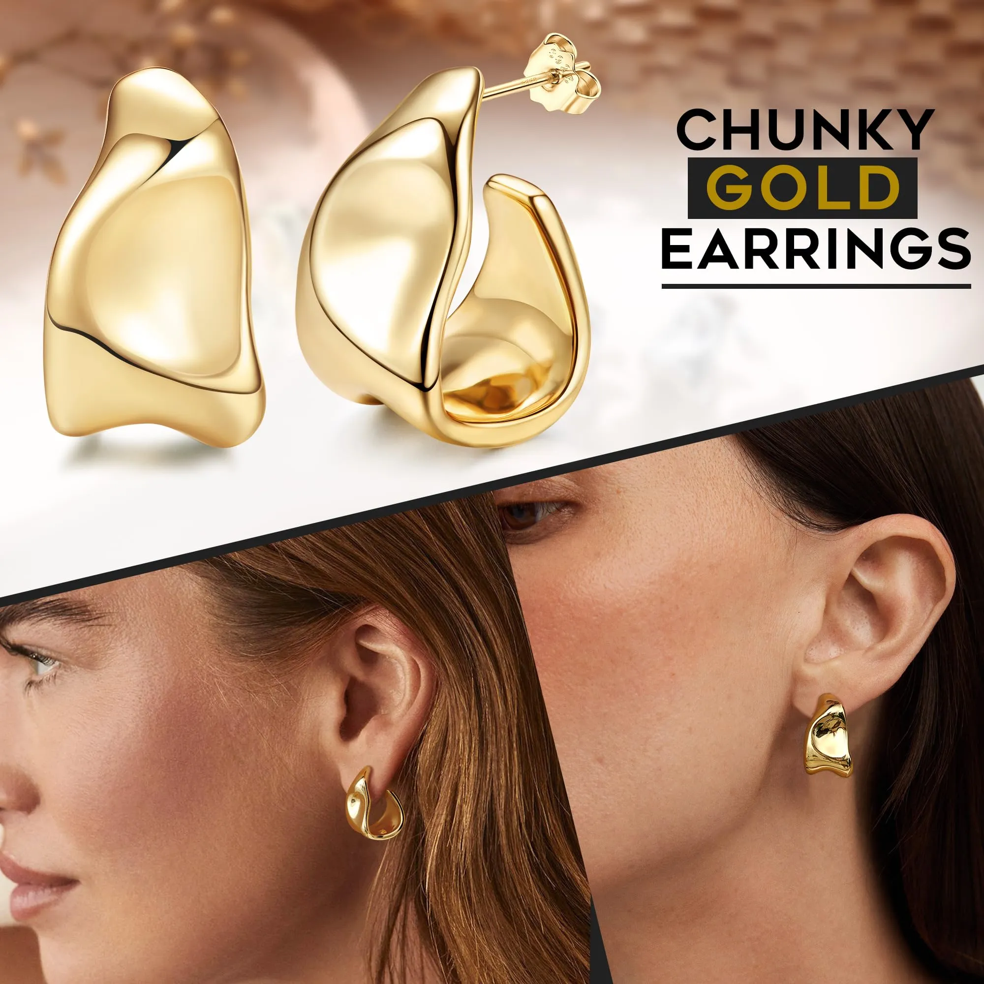 Adramata Orecchini Donna in Argento 925 e Oro 14K Cerchio Goccia Anallergico - immagine 3