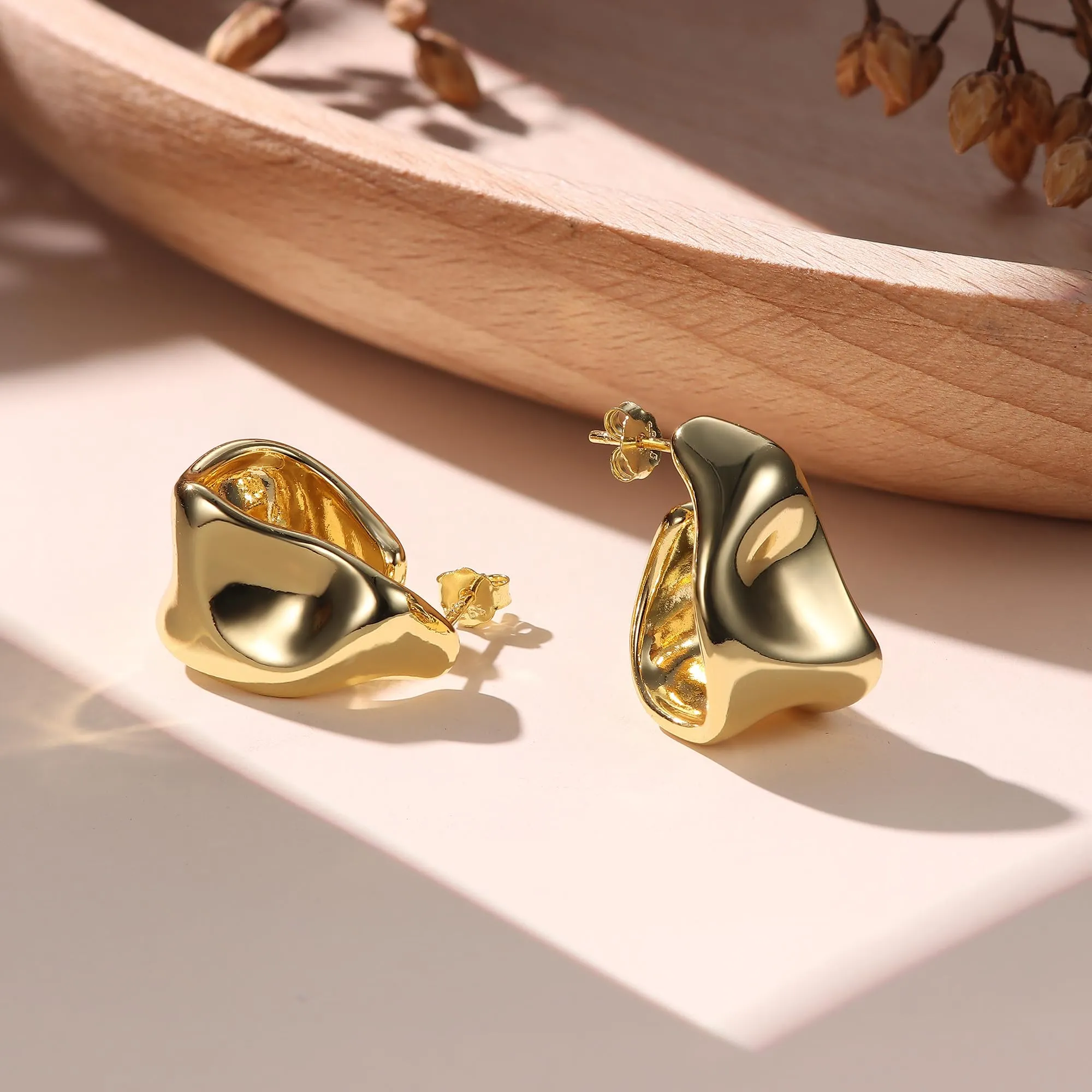 Adramata Orecchini Donna in Argento 925 e Oro 14K Cerchio Goccia Anallergico - immagine 4