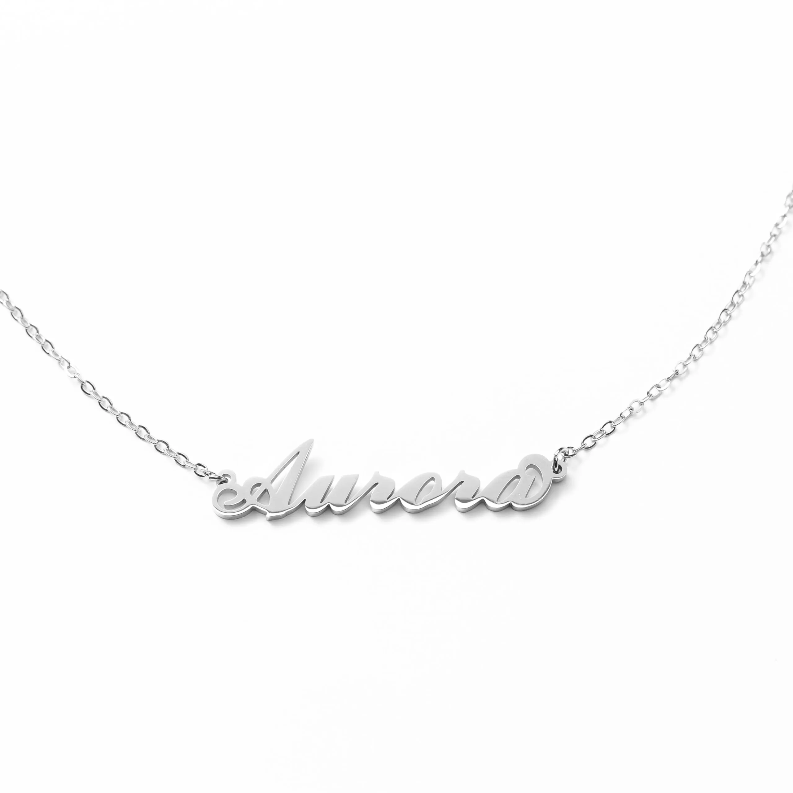 MAPIMANIA Collana con nome Aurora personalizzata in acciaio inossidabile, argento - immagine 1