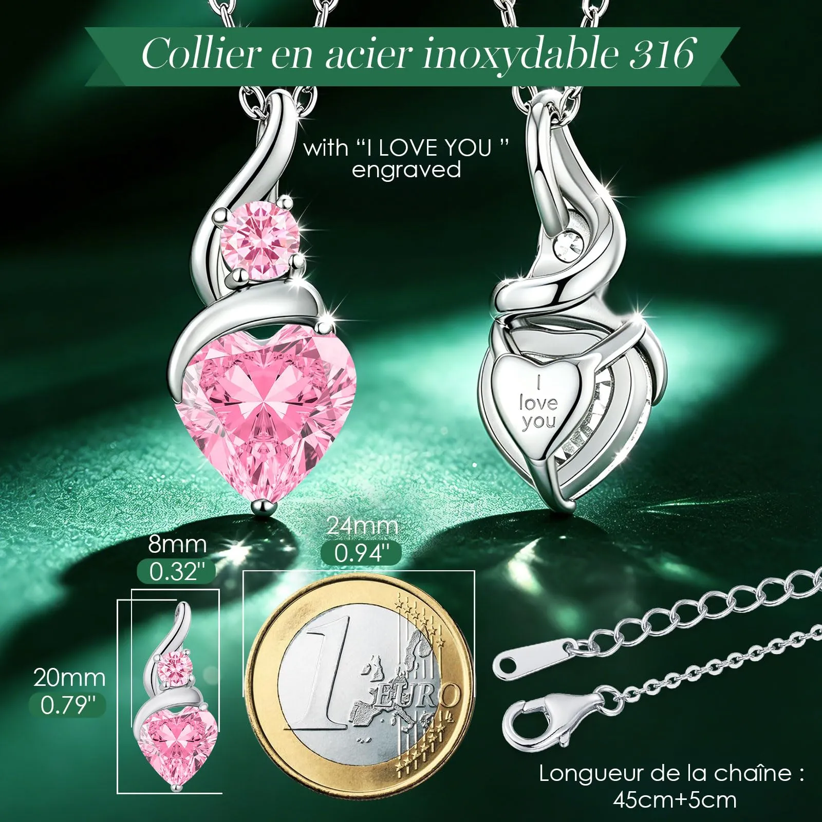 LOUISA SECRET Collana Donna in Argento 925 Fiamma Cuore con Zirconio - immagine 3