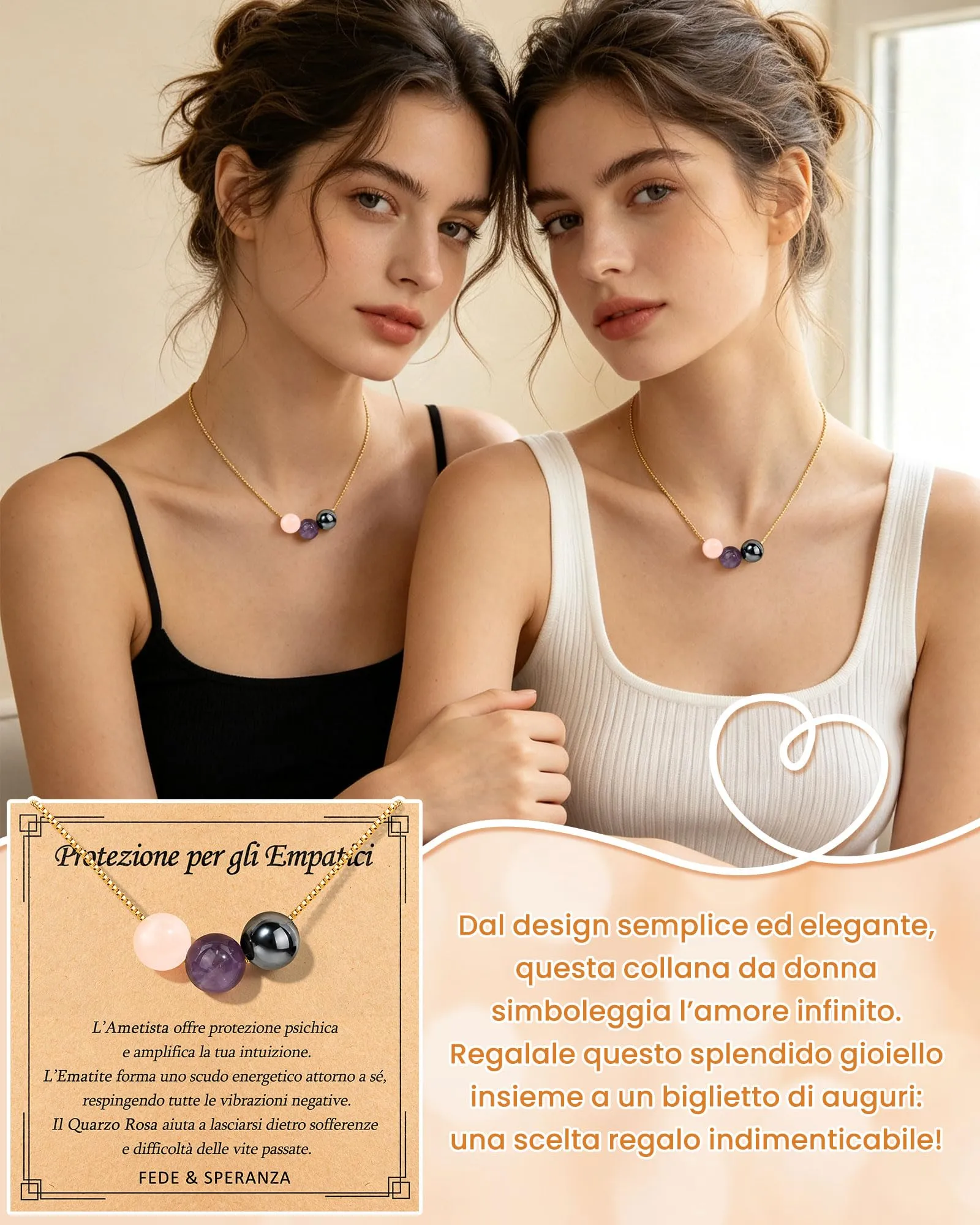 Cheerslife Collana Donna in Pietre Naturali e Acciaio Inossidabile Color Oro - immagine 2