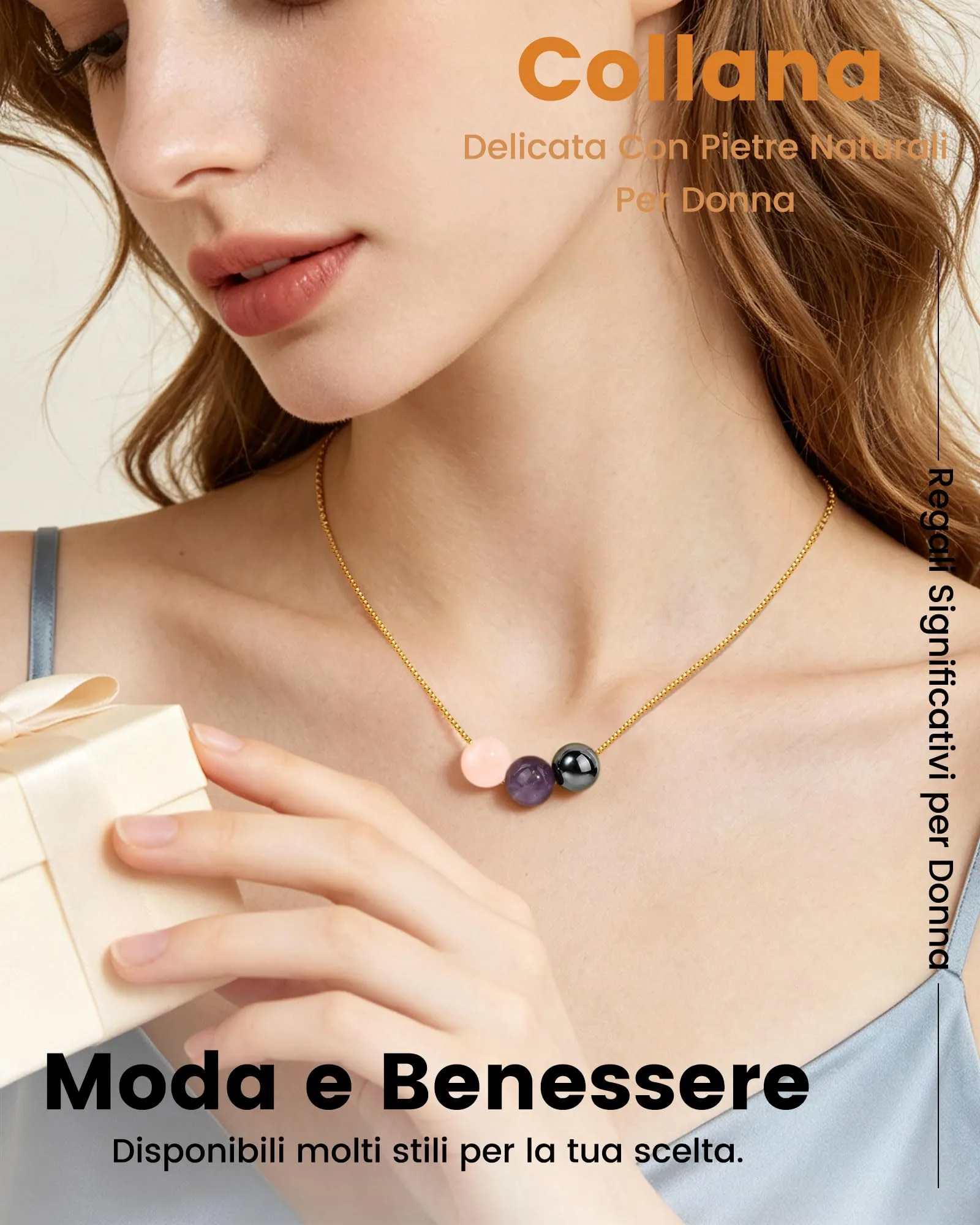 Cheerslife Collana Donna in Pietre Naturali e Acciaio Inossidabile Color Oro - immagine 3