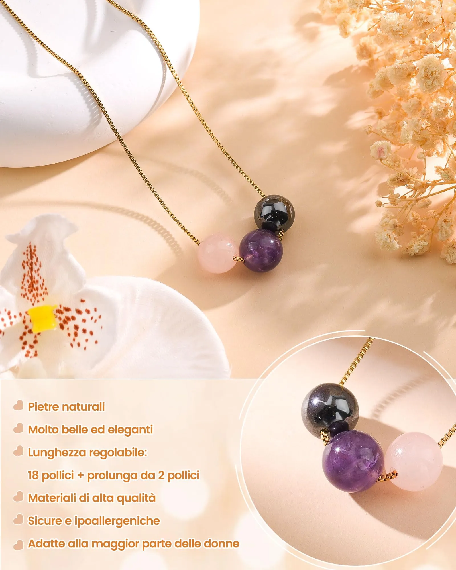Cheerslife Collana Donna in Pietre Naturali e Acciaio Inossidabile Color Oro - immagine 4