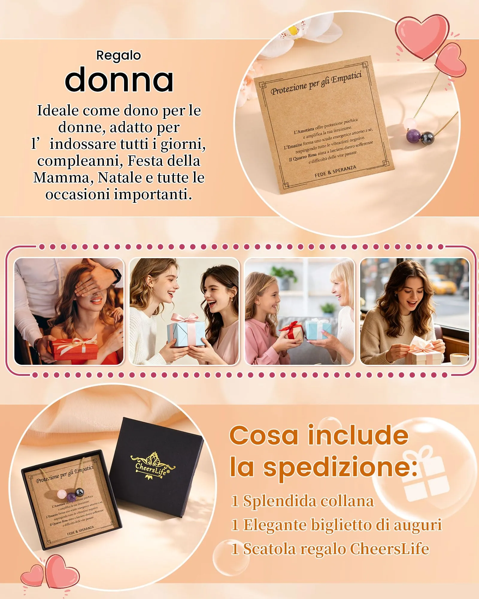Cheerslife Collana Donna in Pietre Naturali e Acciaio Inossidabile Color Oro - immagine 6