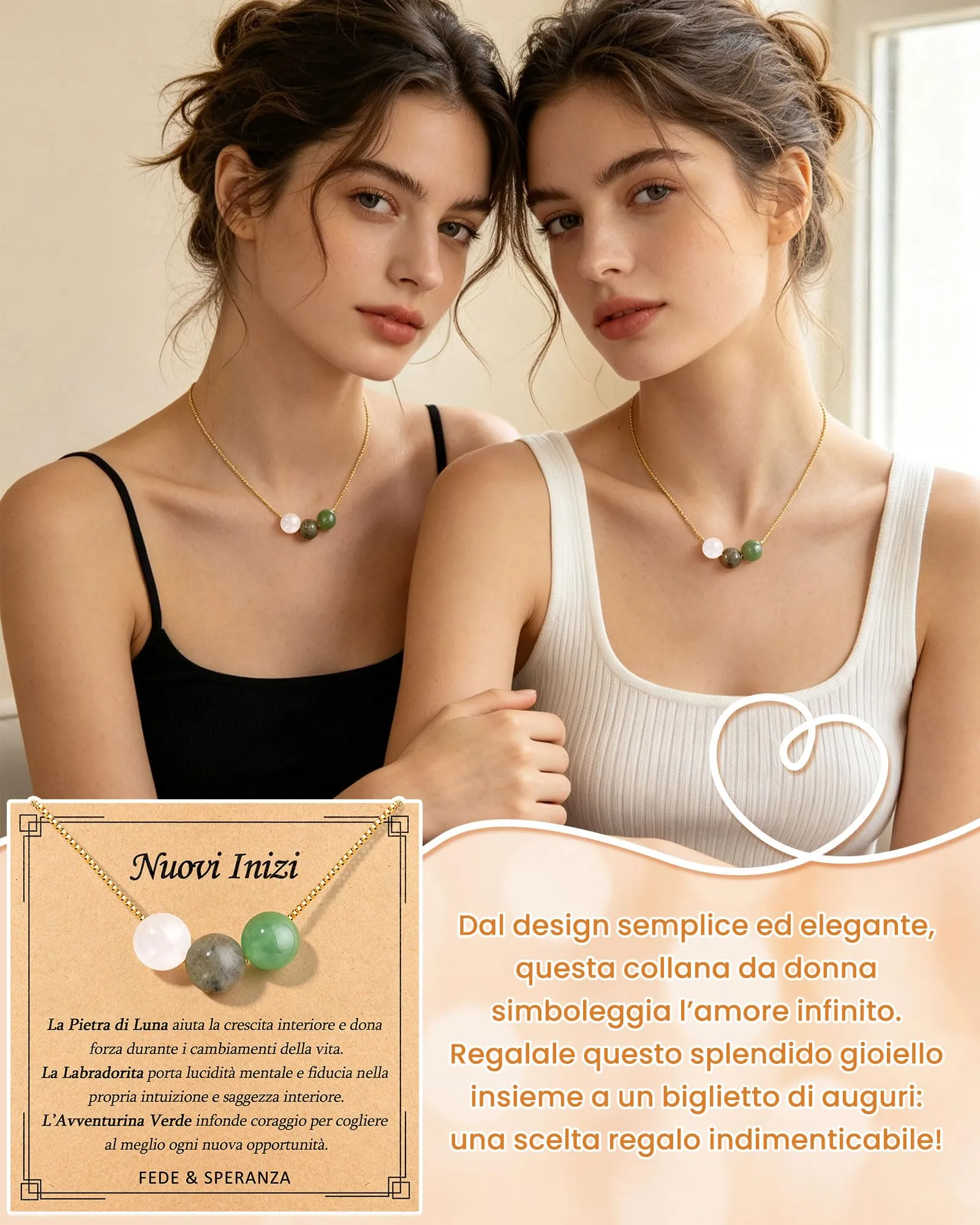 Cheerslife Collana Donna in Pietre Naturali e Acciaio Inossidabile Color Oro - immagine 2