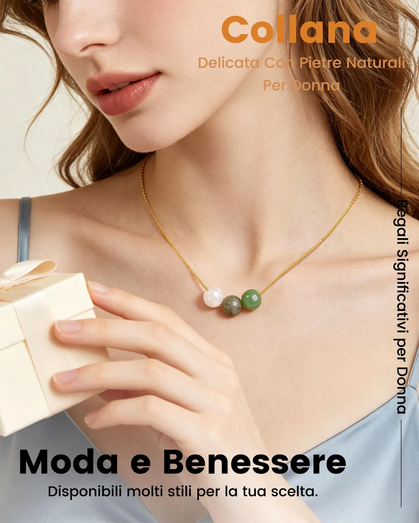 Cheerslife Collana Donna in Pietre Naturali e Acciaio Inossidabile Color Oro - immagine 3