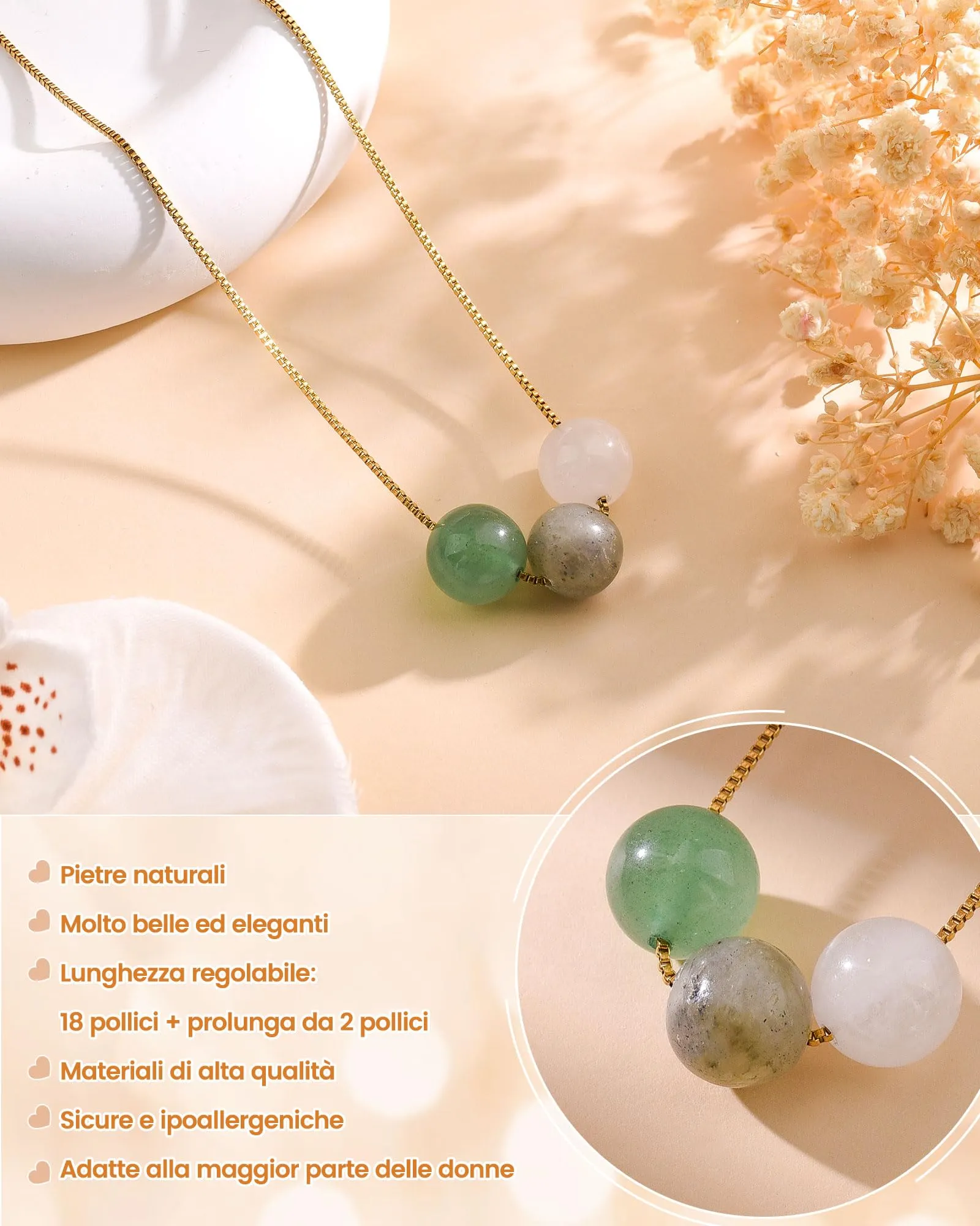 Cheerslife Collana Donna in Pietre Naturali e Acciaio Inossidabile Color Oro - immagine 4