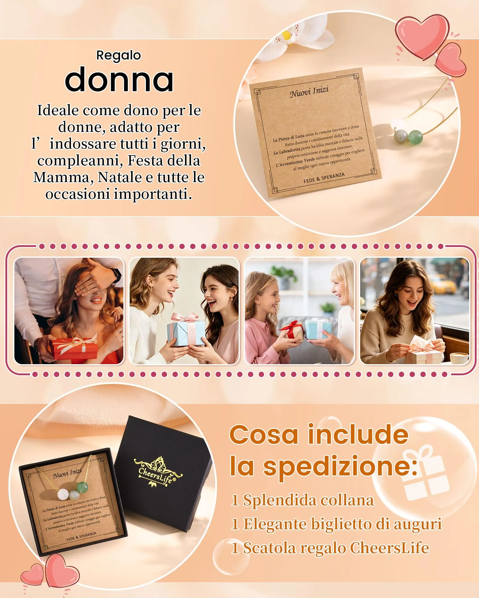 Cheerslife Collana Donna in Pietre Naturali e Acciaio Inossidabile Color Oro - immagine 6