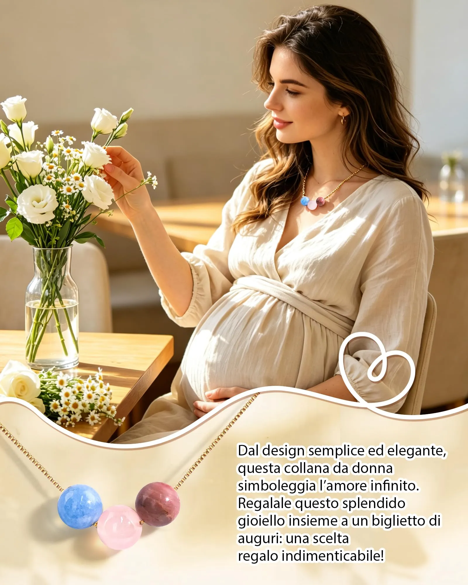 Cheerslife Collana Donna in Pietre Naturali con Catena in Acciaio Inossidabile Color Oro - immagine 2