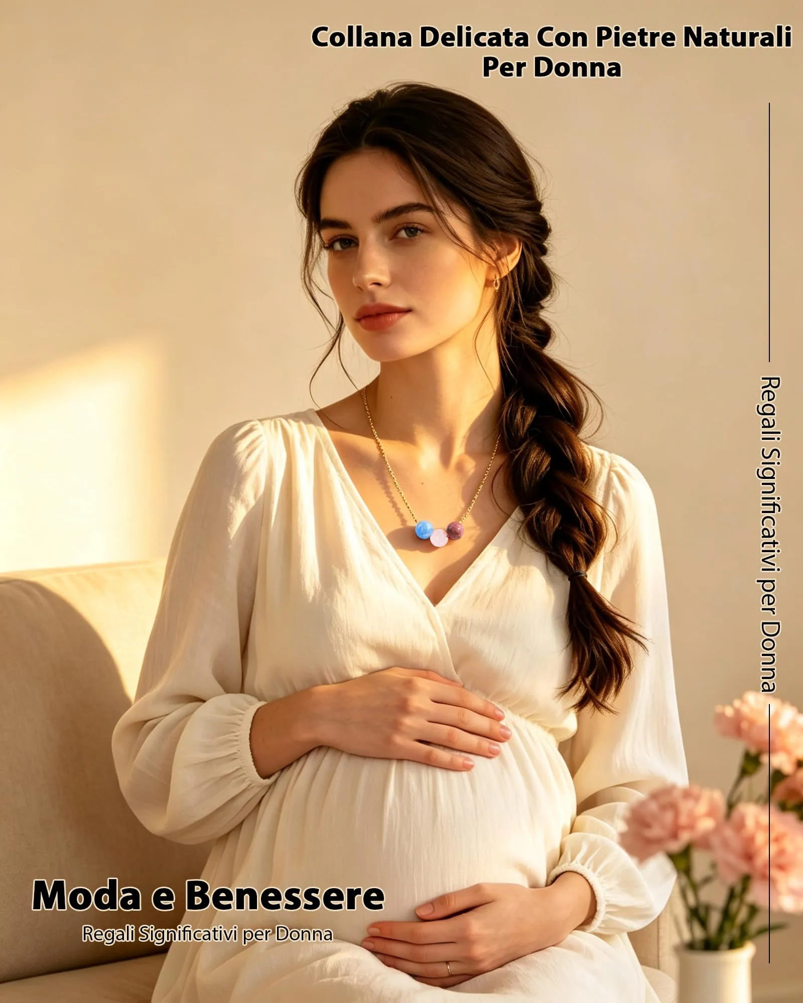 Cheerslife Collana Donna in Pietre Naturali con Catena in Acciaio Inossidabile Color Oro - immagine 3