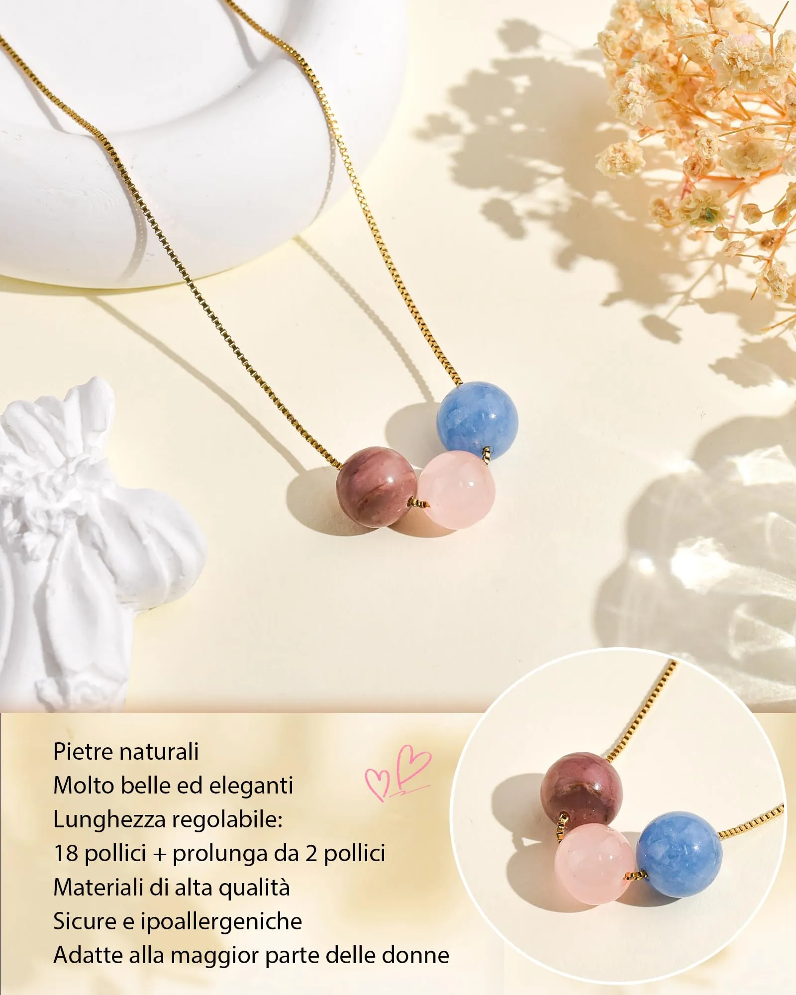 Cheerslife Collana Donna in Pietre Naturali con Catena in Acciaio Inossidabile Color Oro - immagine 4