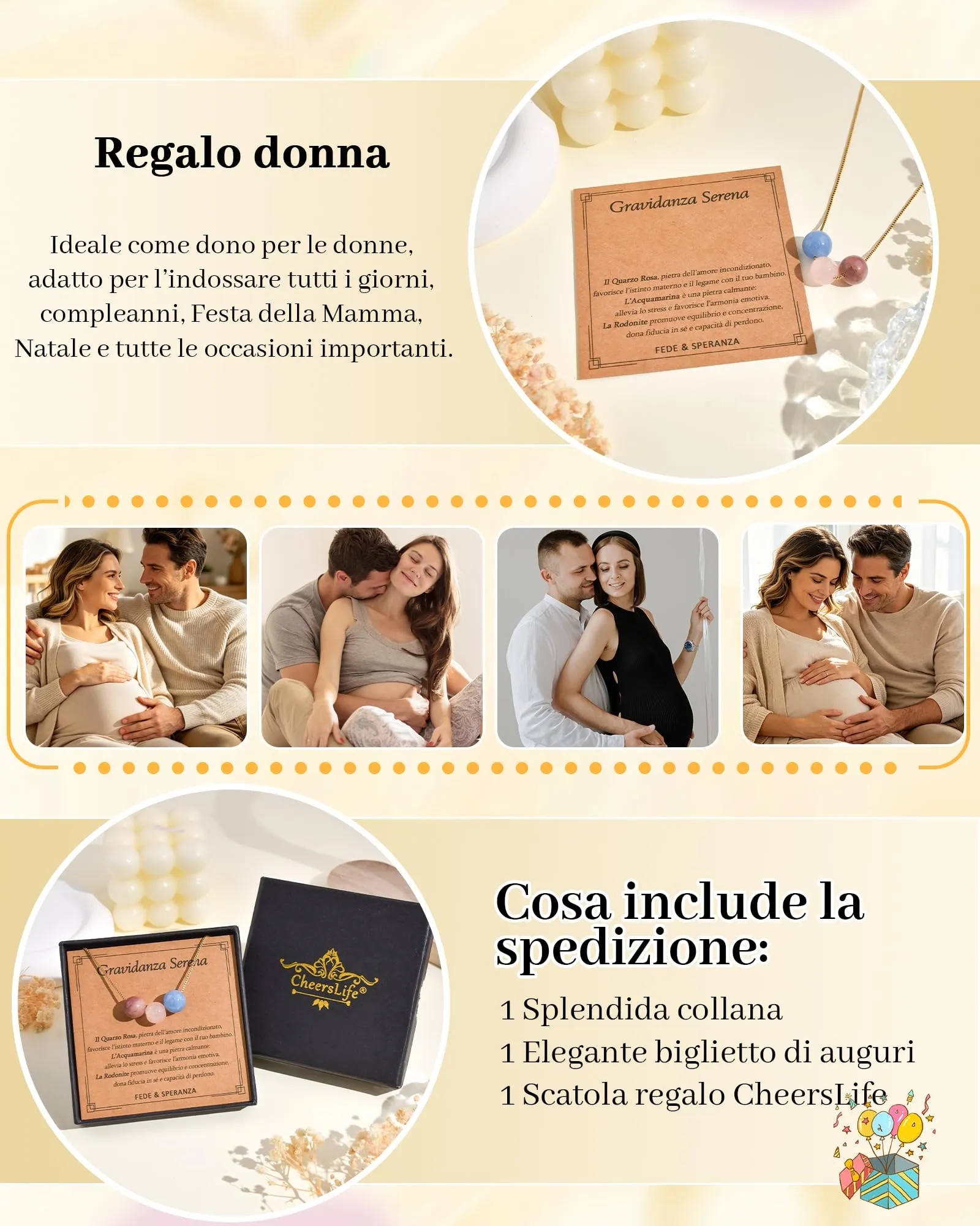 Cheerslife Collana Donna in Pietre Naturali con Catena in Acciaio Inossidabile Color Oro - immagine 6