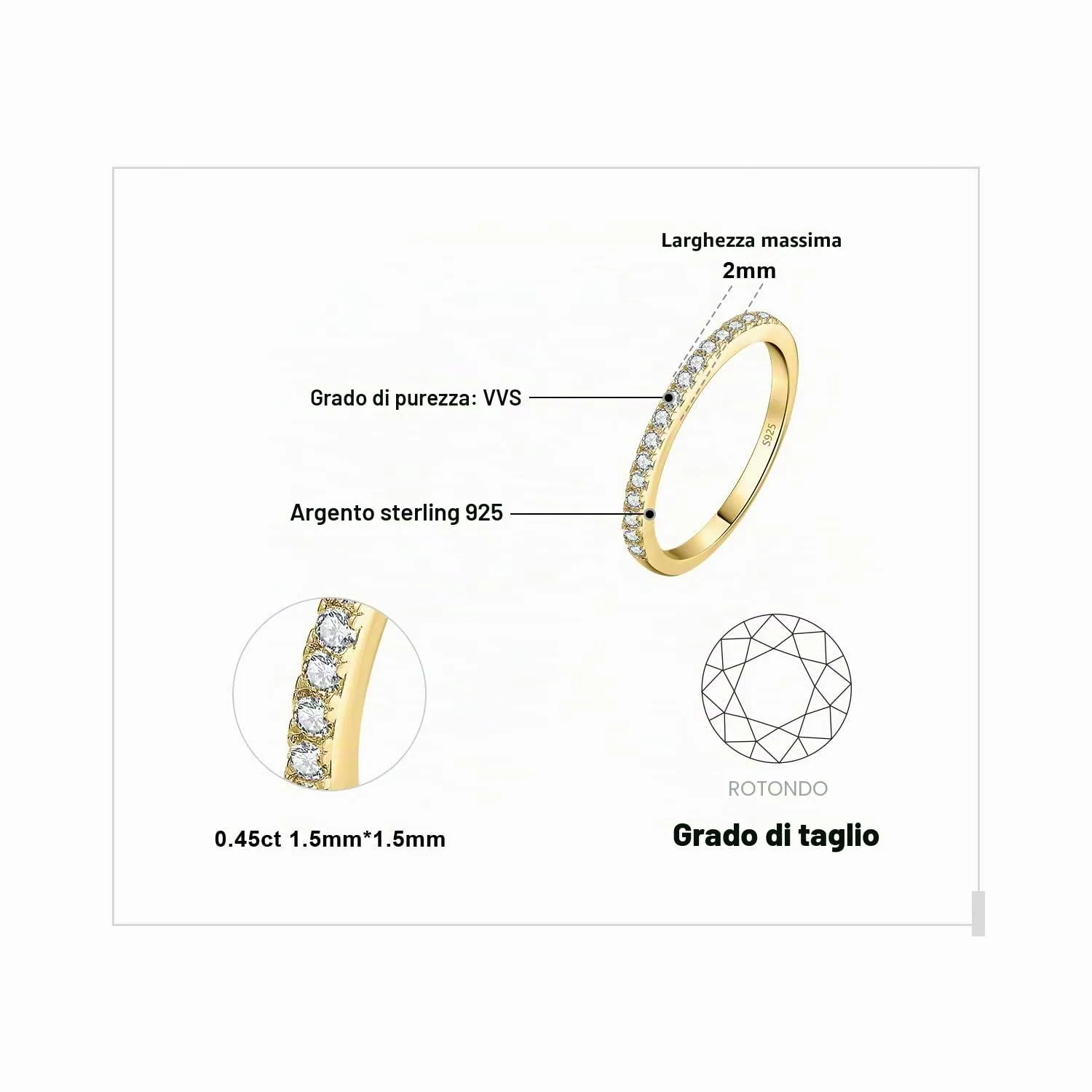 JewelryPalace Anello Half Eternity Donna in Argento 925 con Zirconia Cubica, Taglia 13 - immagine 2